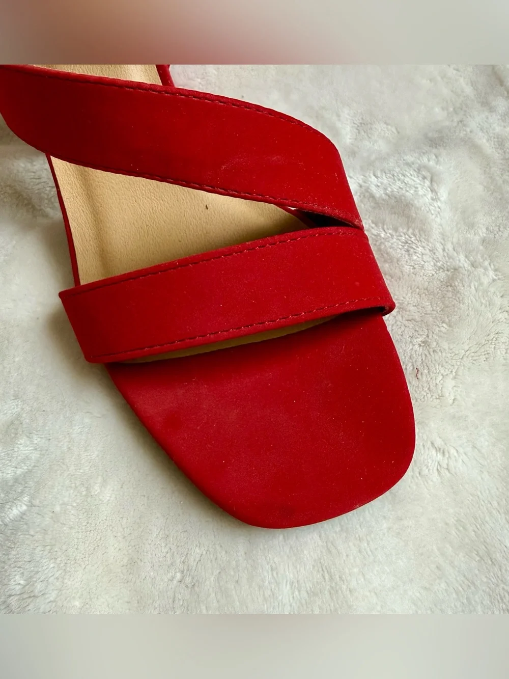 YNot Red Strappy Block Heel Sandals Square Toe Ankle Strap Size 9